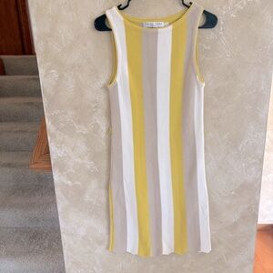Trina Turk Yellow and Cream Striped Knit Midi Dress